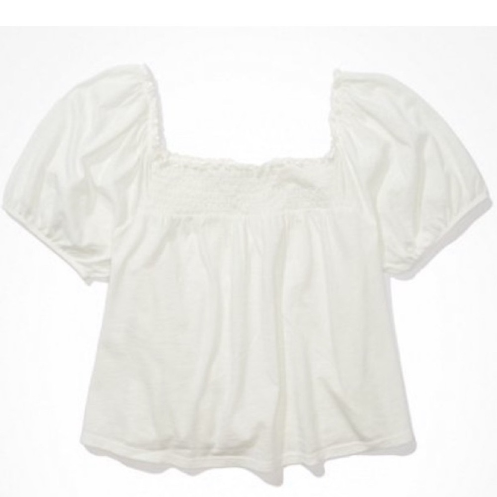 American Eagle Outfitters White Smocked Ruffled Blouse